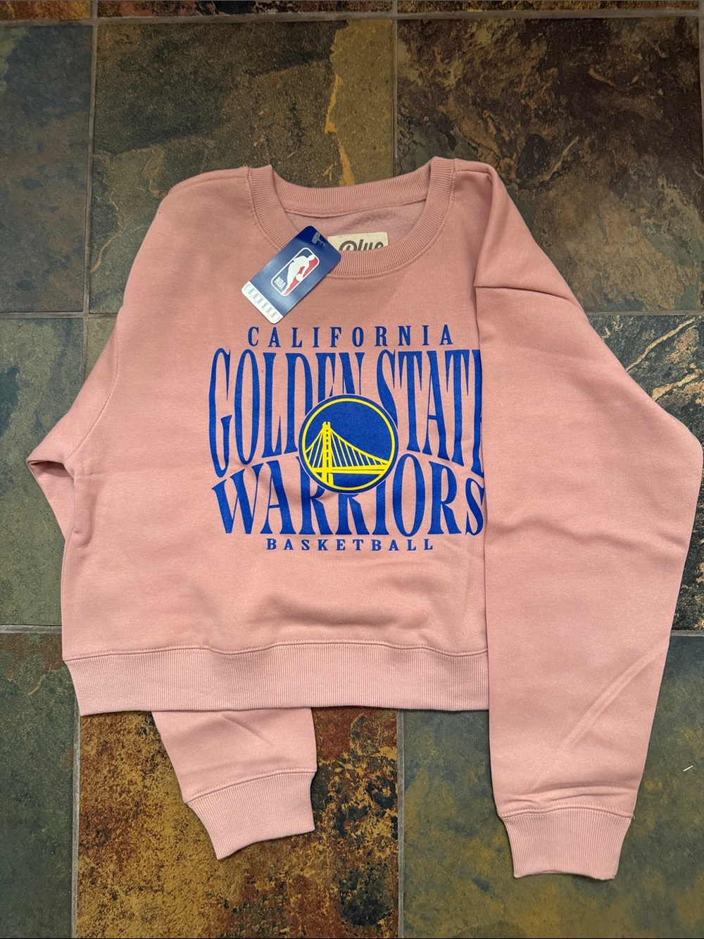 Blue 84 Woman’s Pink Golden State Warriors Midi Crewneck Sweatshirt, Medium, New